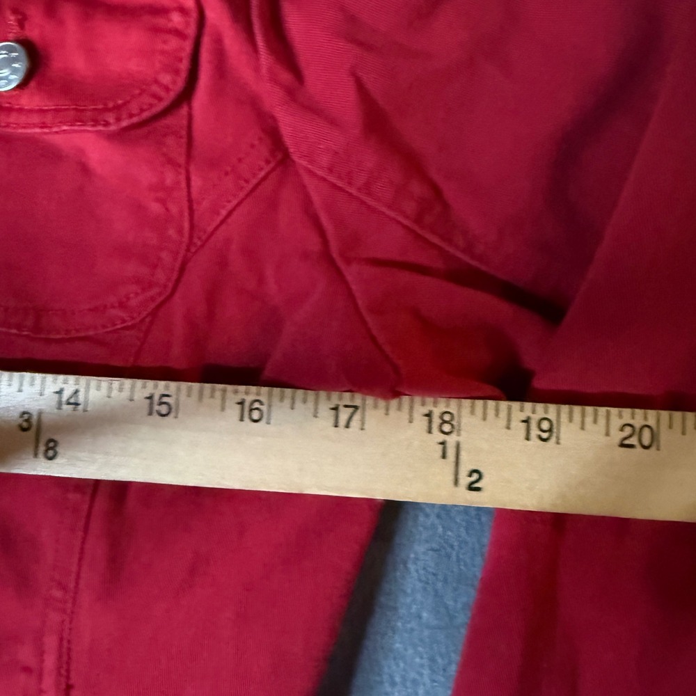 Dressbarn Womens Red Denim Jacket Stretch Cotton Button Front Size S Pockets - Picture 4 of 9